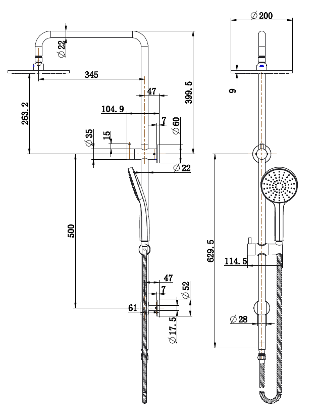 Ovia Gun Metal Trade 2 in 1 Twin Rail Shower System