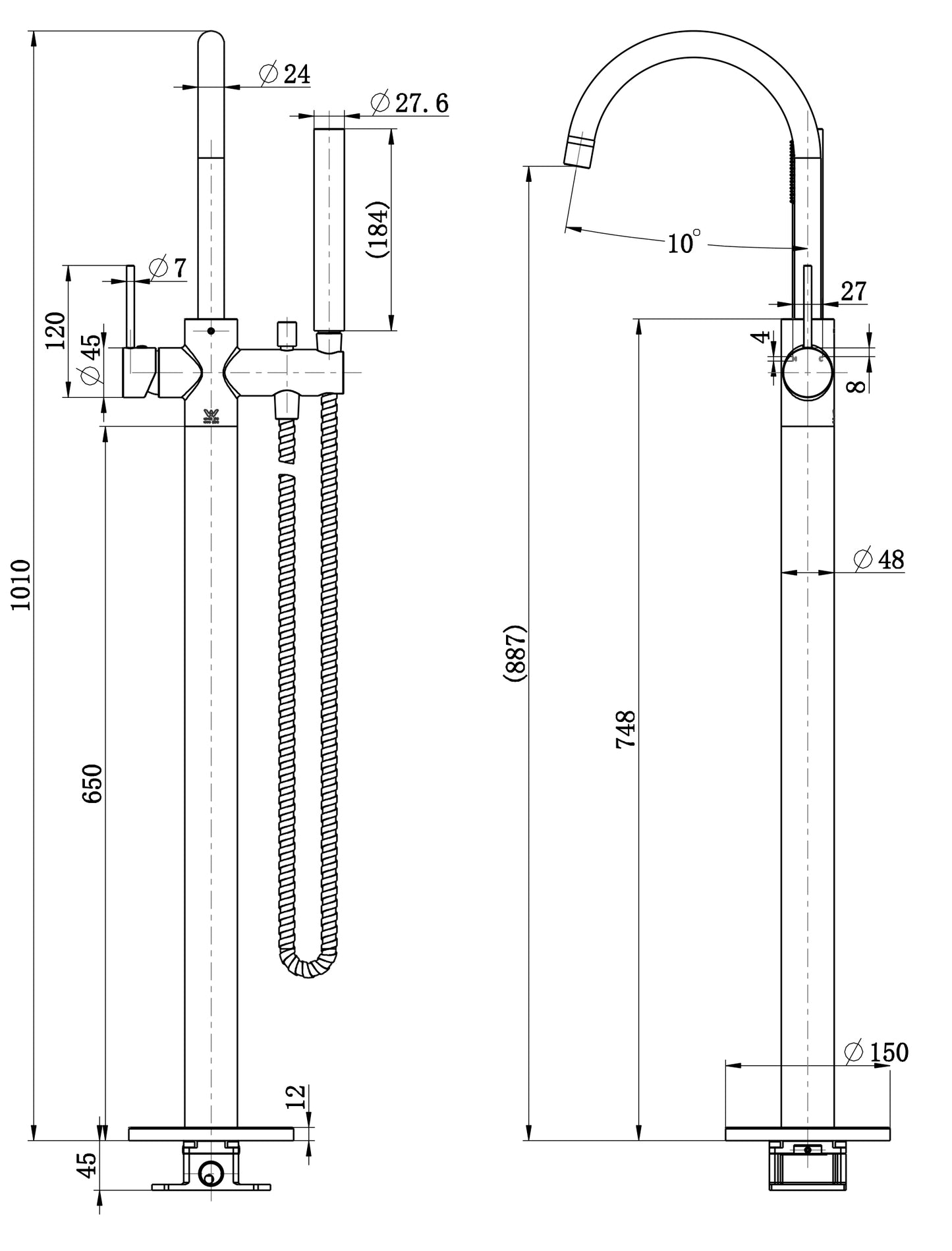 Modern National Star Freestanding Floor Standing Bath Mixer Chrome with Hand Microphone Shower