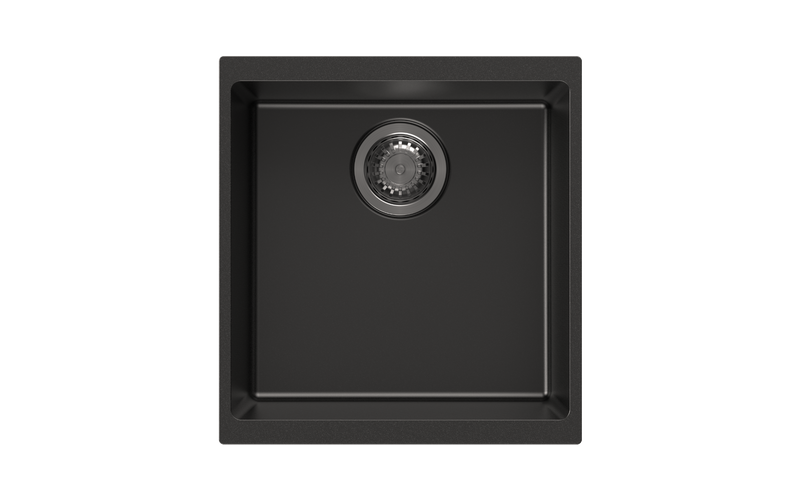 430 x 460 x 200mm Carysil Black Single Bowl Granite Kitchen/Laundry Sink Top/Flush/Under Mount
