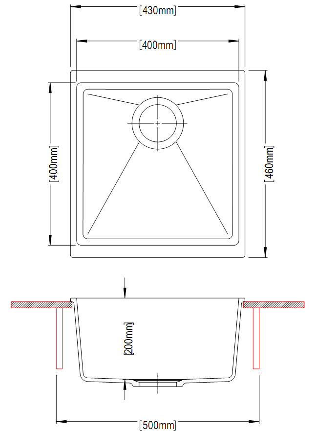 430 x 460 x 200mm Carysil Black Single Bowl Granite Kitchen/Laundry Sink Top/Flush/Under Mount