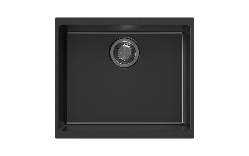 530 x 460 x 200mm Carysil Black Single Bowl Granite Kitchen/Laundry Sink Top/Flush/Under Mount