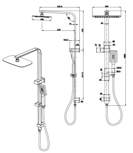 Ovia Deluxe Black 2 in 1 Square Shower Station Single Hose