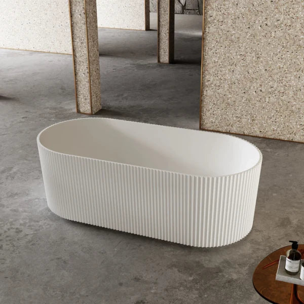 Ovia 1500mm V-Groove Fluted Round Freestanding Bath Matte White