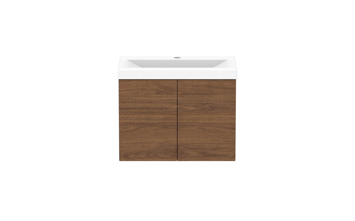 Drift Ensuite Vanity — 600mm · Centre Bowl · Florentine Walnut