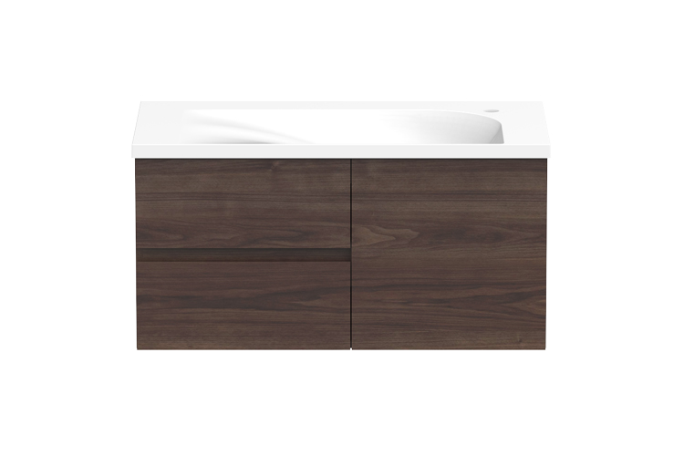 Drift Vanity — 900mm · Right Bowl · Tassie Oak