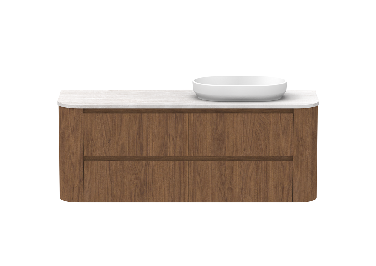 Thea Vanity — 1500mm · Right Bowl · Florentine Walnut
