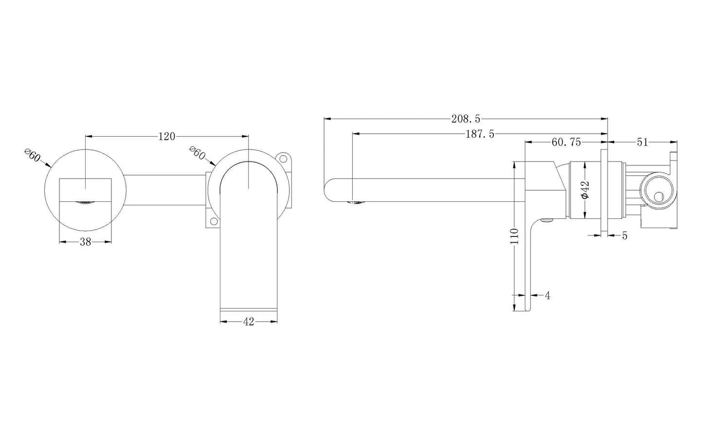 Nero Bianca Wall Basin Mixer Separate Back Plate Chrome