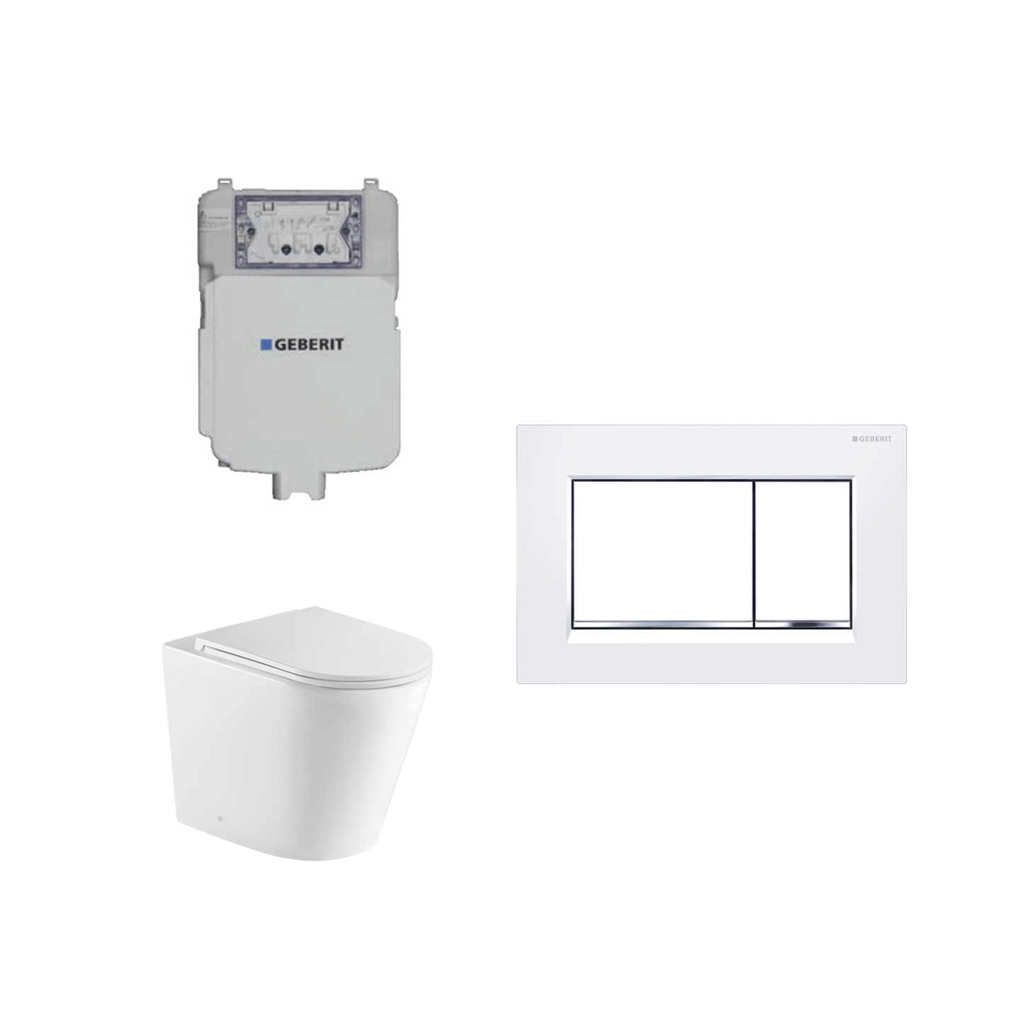 Geberit Sigma 8 Aluca Rimless Tornado In Wall Cistern Toilet Suite with White Square Button Chrome Trim