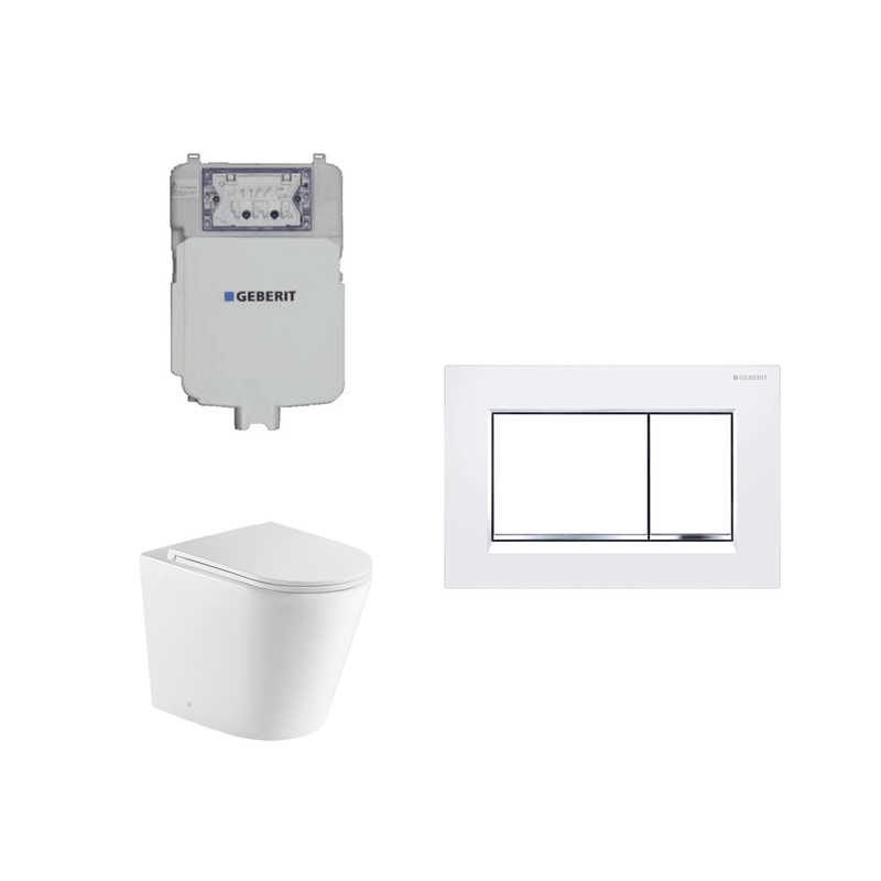 Geberit Sigma 8 Aluca Rimless Tornado In Wall Cistern Toilet Suite with White Square Button Chrome Trim