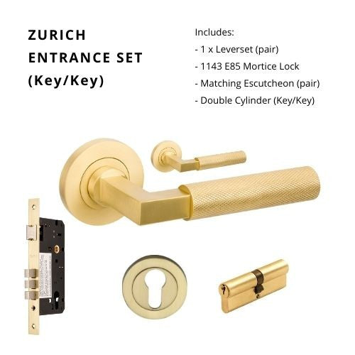 Zanda Zurich Door Handle Lever Set Brushed Brass