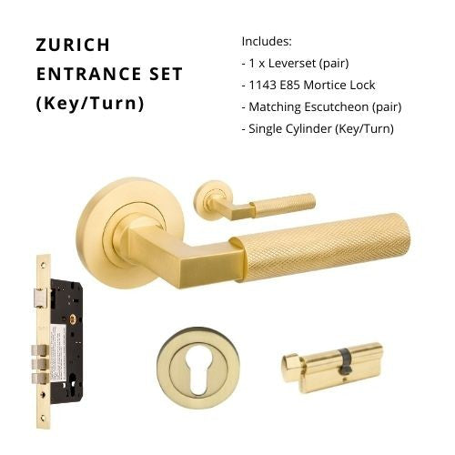 Zanda Zurich Door Handle Lever Set Brushed Brass