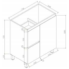 Diagram - Bianca 750mm Square Vanity on Legs with Ceramic Basin – Left Drawers