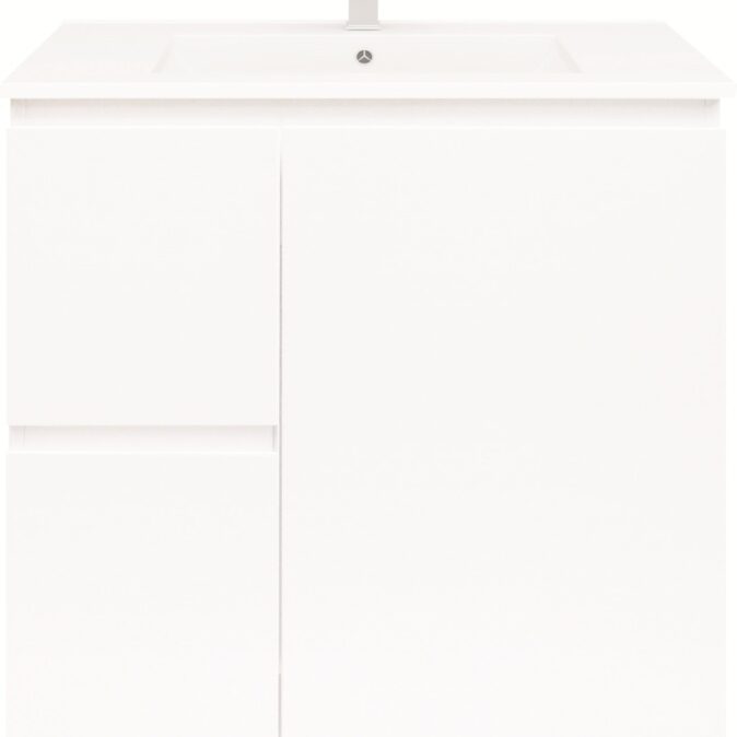 Bianca 750mm Square Vanity on Legs with Ceramic Basin – Left Drawers