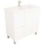 Bianca 900mm Square Vanity on Legs with Ceramic Basin - Left Drawers