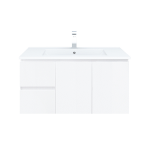 BIANCA 90cm Wall Hung Vanity Cabinet - Left Drawers with Ceramic Top