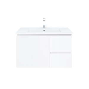 BIANCA 75cm Wall Hung Vanity Cabinet - Left Drawers with Ceramic Top