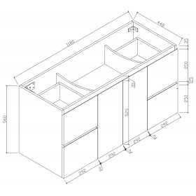 Diagram - BIANCA 120cm Wall Hung Vanity Cabinet with Ceramic Top