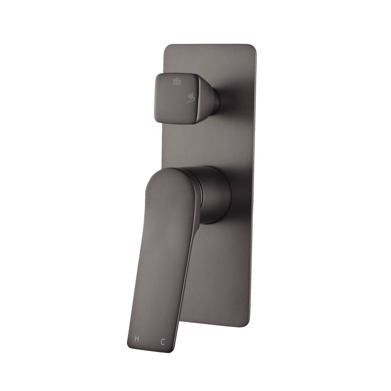 Rumia Brushed Gunmetal Grey Shower Wall Mixer With Diverter Solid Brass Wall Mounted