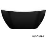 1660x780x665mm Evie Oval Freestanding Gloss Black & Gloss White Bathtub Acrylic NO Overflow