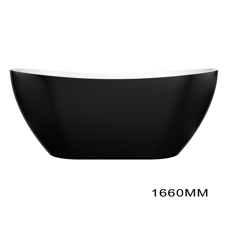 1660x780x665mm Evie Oval Freestanding Gloss Black & Gloss White Bathtub Acrylic NO Overflow