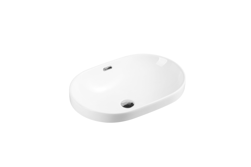 Ovia 605x405x180mm Semi Inset Basin Gloss White with Overflow