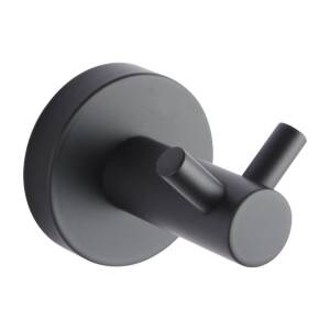 Euro Pin Lever Round Black Stainless Steel Double Robe Hook Wall Mounted