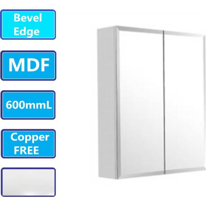 600Lx720Hx150Dmm Bevel Edge White Shaving Cabinet With Mirror MDF White