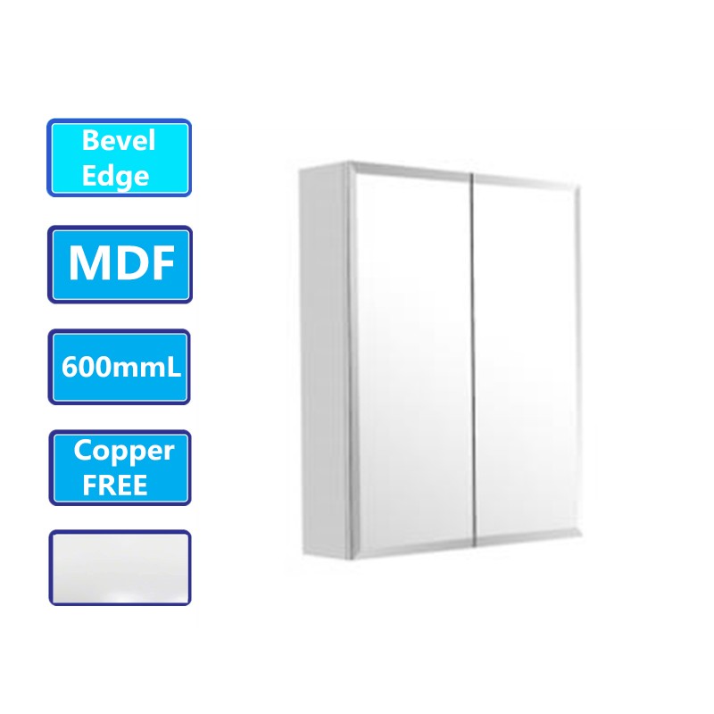600Lx720Hx150Dmm Bevel Edge White Shaving Cabinet With Mirror MDF White