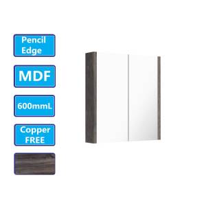 600Lx720Hx150Dmm Dark Grey Wood Grain PVC Filmed Shaving Cabinet Copper Free