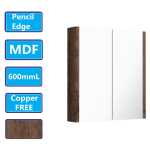 600Lx720Hx150Dmm Dark Oak Wood Grain PVC Filmed Shaving Cabinet Wall Hung With Mirror