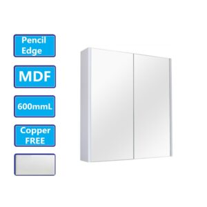 600Lx720Hx150Dmm Matt White PVC Filmed Shaving Cabinet With Copper Free Mirror Wall Hung