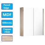 600Lx720Hx150Dmm White Oak Wood Grain PVC Filmed Shaving Cabinet Wall Hung