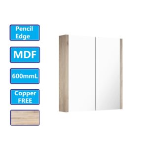 600Lx720Hx150Dmm White Oak Wood Grain PVC Filmed Shaving Cabinet Wall Hung