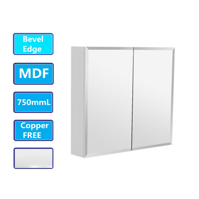 750Lx720Hx150Dmm Bevel Edge White Shaving Cabinet With Mirror MDF WHITE