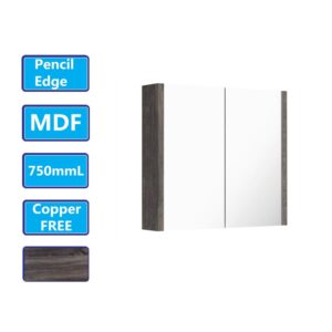 750Lx720Hx150Dmm Dark Grey Wood Grain PVC Filmed Shaving Cabinet Copper Free