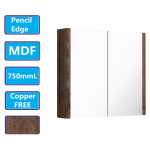 750Lx720Hx150Dmm Dark Oak Wood Grain PVC Filmed Shaving Cabinet Copper Free