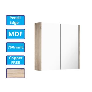 750Lx720Hx150Dmm White Oak Wood Grain PVC Filmed Shaving Cabinet Wall Hung Medicine Cabinet