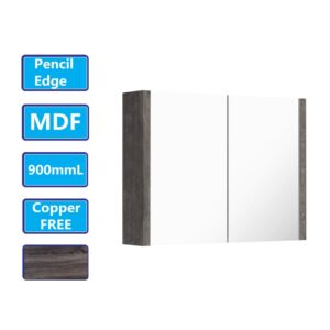 900Lx720Hx150Dmm Dark Grey Wood Grain PVC Filmed Shaving Cabinet Copper Free