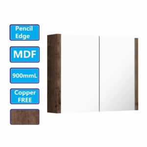 900Lx720Hx150Dmm Dark Oak Wood Grain PVC Filmed Shaving Cabinet With Mirror Copper Free
