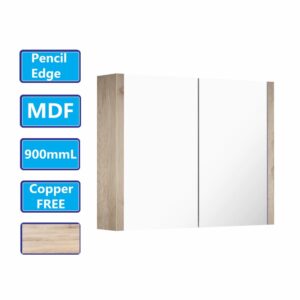 900Lx720Hx150Dmm White Oak Wood Grain PVC Filmed Shaving Cabinet Wall Hung