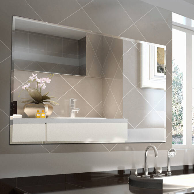 1200x900mm Plain Bathroom Mirror Bevel Edge Wall Mounted Vertical Or 