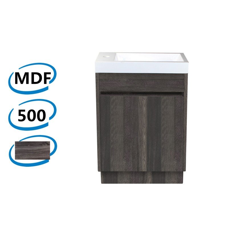 500x250x850mm PVC Filmed Floor Mini Bathroom Vanity Dark Grey Cabinet Poly Top Kickboard Freestanding