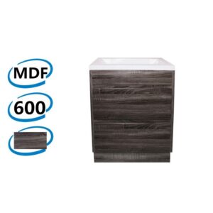 600x460x850mm Bathroom Floor Vanity Freestanding Ceramic / Poly Top Dark Grey Wood Grain PVC Filmed Kick-board