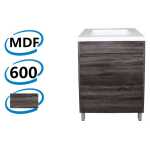 600x460x850mm Bathroom Floor Vanity Freestanding Ceramic / Poly Top Dark Grey Wood Grain PVC Filmed