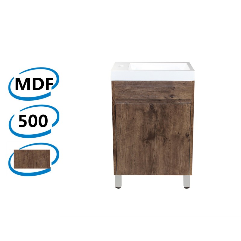 500x250x830mm Bathroom Vanity Dark Oak Cabinet Poly Top Freestanding PVC Filmed Floor Mini Narrow