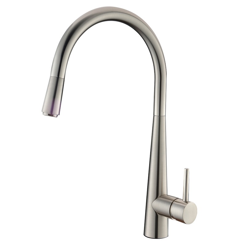 Aquaperla Euro Round Brushed Nickel 360° Swivel Pull Out Kitchen Sink Mixer Tap Solid Brass
