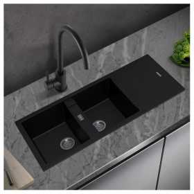 KS1150-black-double-bowls-granite-kitchen-sink-with-drainer-board-800x800