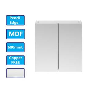 600Lx720Hx150Dmm MDF Pencil Edge White Shaving Cabinet With Mirror Double Doors