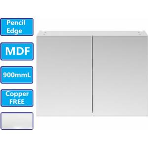 900Lx720Hx150Dmm MDF Pencil Edge White Shaving Cabinet With Mirror Double Doors