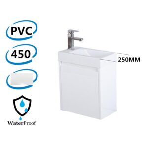 450x250x530mm Wall Hung White Bathroom Polyurethane PVC Vanity with Poly Top Right Hand Hinge
